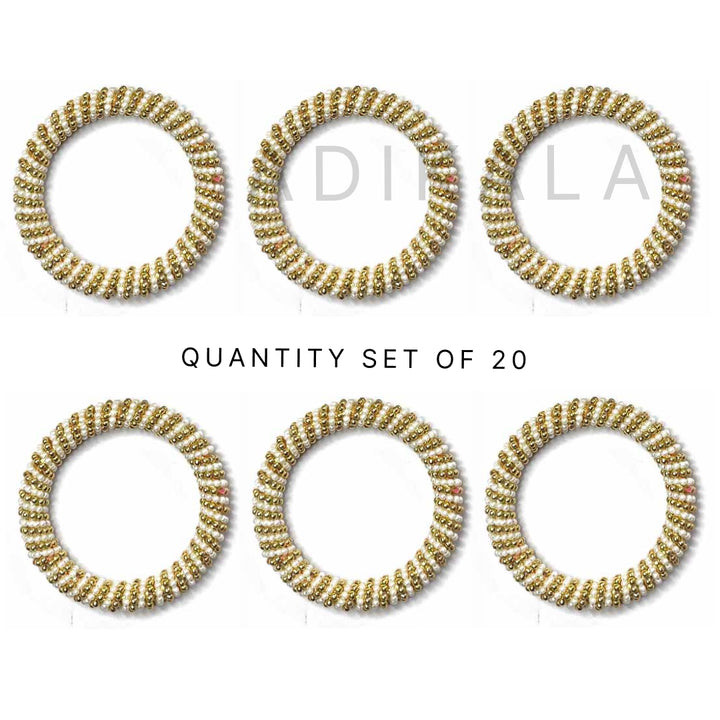 Golden Gota Beads | White Color Beaded ring | Beads | Rings Set of 6 | Golden Color Bangle | White Color Bangle | Bangles | Women Decoration Items | Wedding | Decoration | Crafting | Festivals | Craft Making | Amazing Art | Art | Craft | Green | Color | Golden | Gold | Plate | Adikala | Adikala Craft Store | Hobby Craft | Hobby India | Hobby