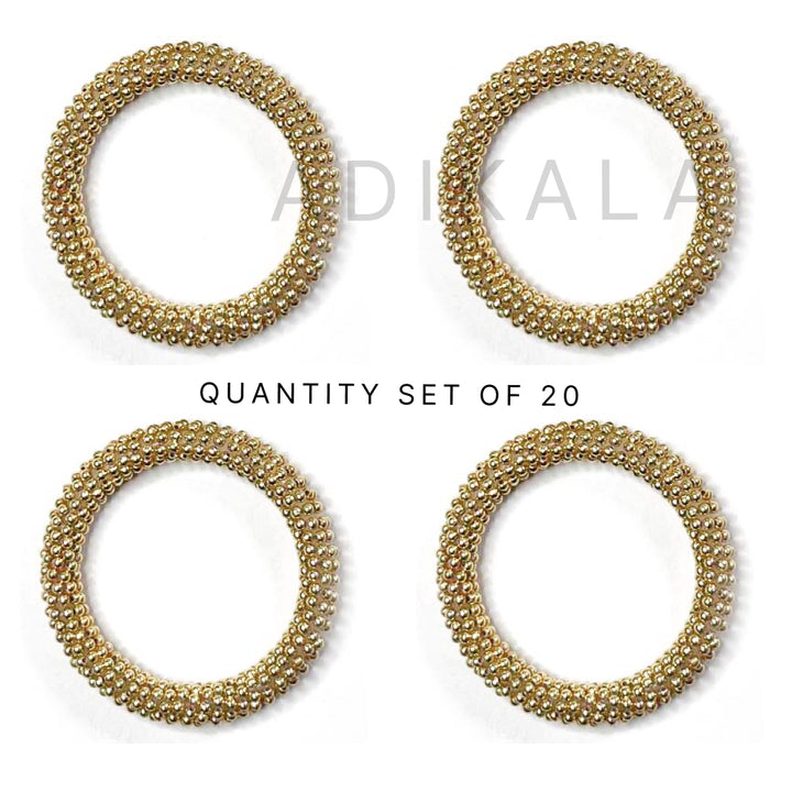 Beads | Golden Color Beads | Beaded Rings | Rings Set of 6 | Golden Color Wedding Decoration Bamgles | Bangles | Women Wearing Bangles | Girls Wearing Bangles | Rings | Wedding | Decoration | Crafting | Festivals | Craft Making | Amazing Art | Art | Craft | Green | Color | Golden | Gold | Plate | Adikala | Adikala Craft Store | Hobby Craft | Hobby India | Hobby