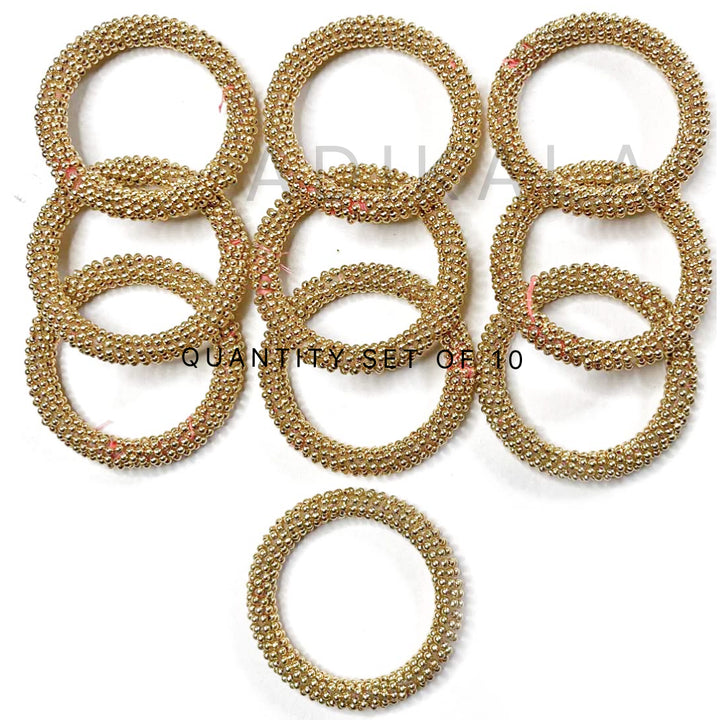 Beads | Golden Color Beads | Beaded Rings | Rings Set of 6 | Golden Color Wedding Decoration Bamgles | Bangles | Women Wearing Bangles | Girls Wearing Bangles | Rings | Wedding | Decoration | Crafting | Festivals | Craft Making | Amazing Art | Art | Craft | Green | Color | Golden | Gold | Plate | Adikala | Adikala Craft Store | Hobby Craft | Hobby India | Hobby