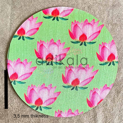 8 Inch Light Green Plates | Printed fabric plates | Pichwai Print fabric Lotus | Lotus Design | Printed fabric Design | all hanging Plates | Set of 6 | Set of 12 | Adikala Craft Store | Adikala