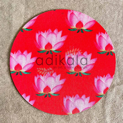 8 Inch Red  Plates | Printed fabric plates | Pichwai Print fabric Lotus | Lotus Design | Printed fabric Design | all hanging Plates | Set of 6 | Set of 12 | Adikala Craft Store | Adikala