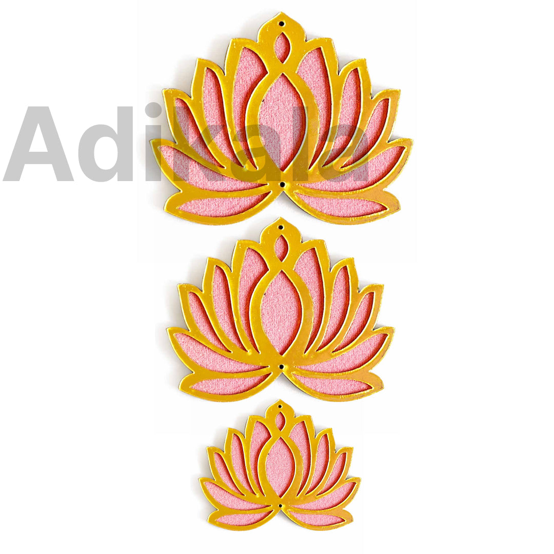 3 Different Sizes Light Pink Velvet & Golden Acrylic Lotus Set of 18