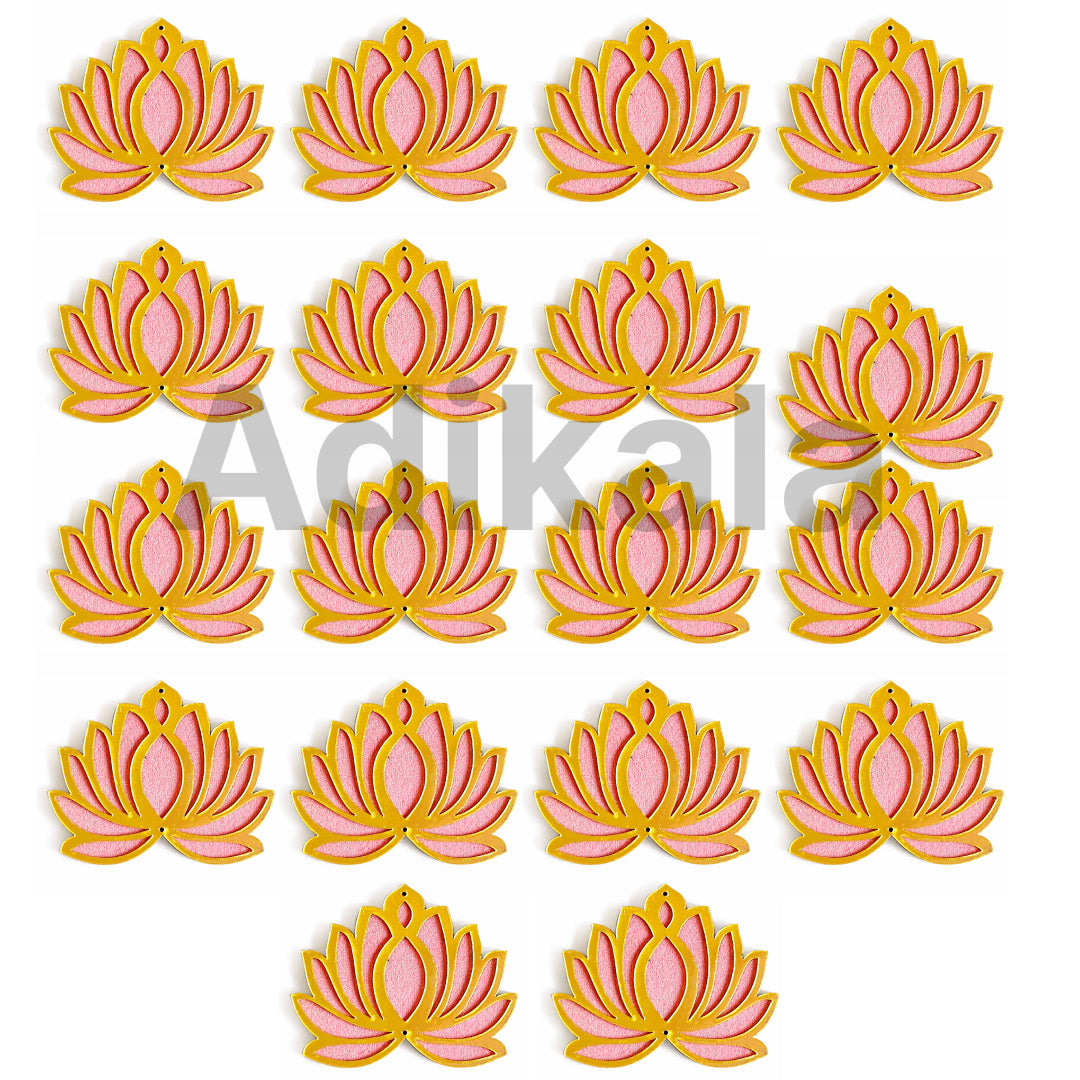 3 Different Sizes Light Pink Velvet & Golden Acrylic Lotus Set of 18