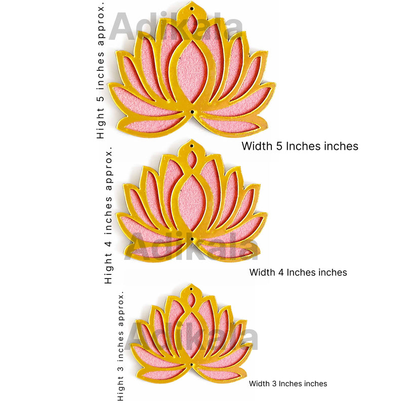 3 Different Sizes Light Pink Velvet & Golden Acrylic Lotus Set of 18
