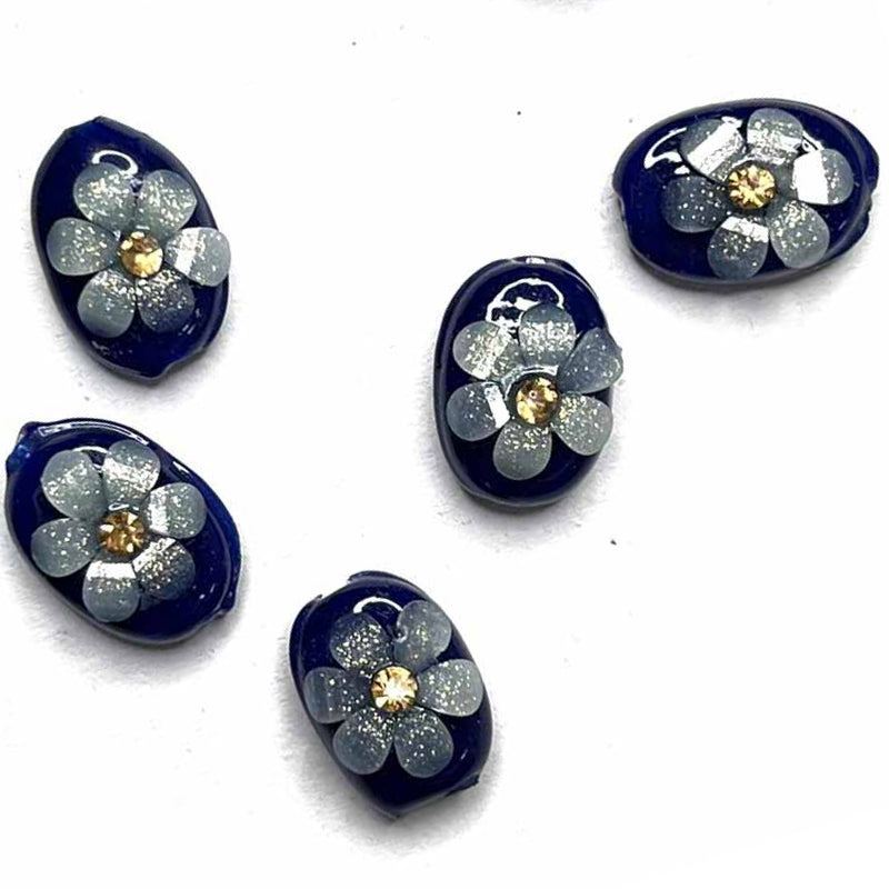 Dark Blue  Color Button | Blue Button | Buttons | White Flower Button | Jarkan Oval Shape Button | Buttons Set of 10 | Art | Craft | Decoration | Dress Making | Dress | Yellow Artificial Buttons | Adikala Craft Store | Adikala