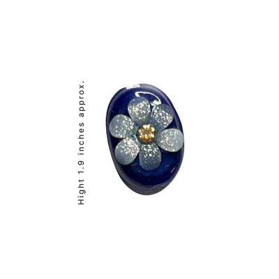 Dark Blue  Color Button | Blue Button | Buttons | White Flower Button | Jarkan Oval Shape Button | Buttons Set of 10 | Art | Craft | Decoration | Dress Making | Dress | Yellow Artificial Buttons | Adikala Craft Store | Adikala
