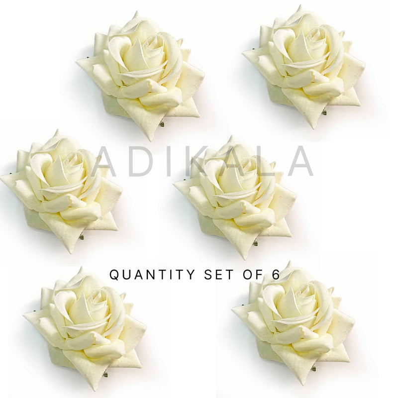White Color Artificial Rose Flower Set Of 6 | Artificial Rose Flower | Flower Set Of 6 | Adikala Craft Store | Craft Store | Art Craft | Decoration | Festivals | Adikala | Shadi | Wedding | White Color Flower | Rose Flower