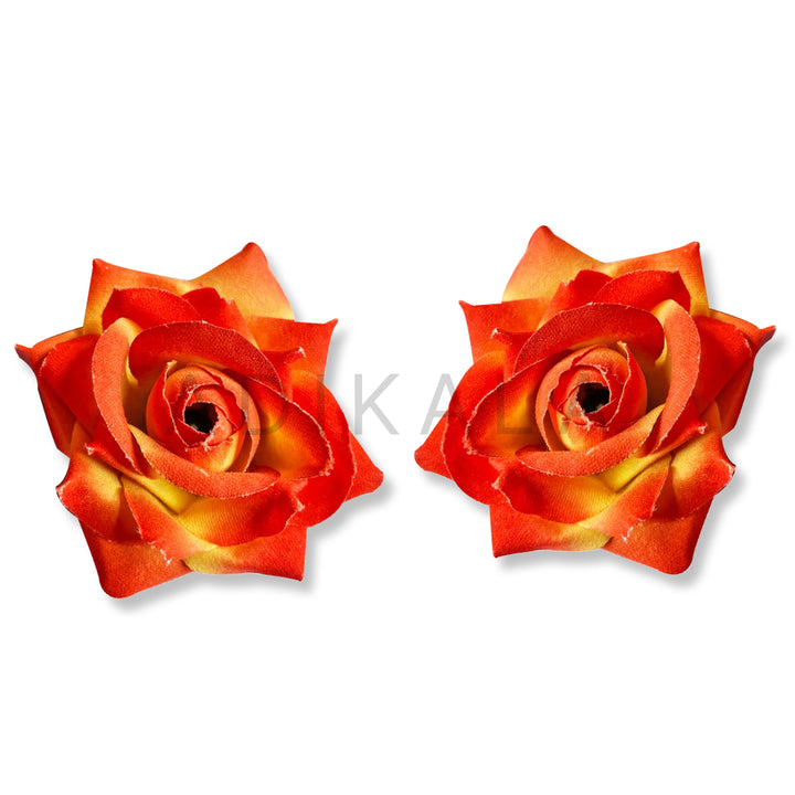 Shaded Artificial Rose Flower | Orange Color Shaded Artificial Rose Flower Set Of 2 | Adikala Craft Store | Art Craft | Decoration | Festivals | Adikala | Shadi Decoration | Wedding Decoration | wooden Color Flower | Artificial Flower