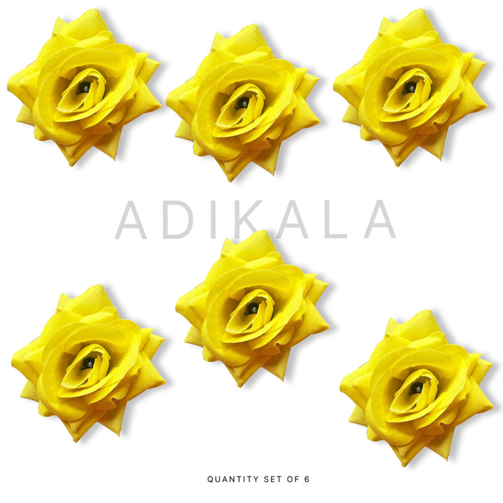 Yellow Color Artificial Rose Flower Set Of 6