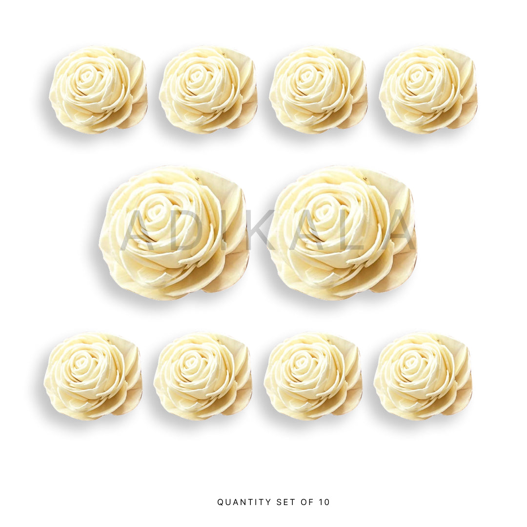 Cream Color Sola Wood Rose Flower | Wood Flower | Cream Color Sola Wood | Cream Color Sola Wood Rose Flower Pack of 10 | Adikala Craft Store | Craft Store | Art Craft | Decoration | Festivals | Adikala | Shadi Decoration | Wedding Decoration | wooden Color Flower | Artificial Flower