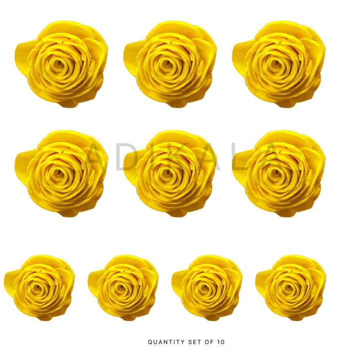 Yellow Color Sola Wood Rose Flower Pack of 10 | Yellow Flower | Sola Wood Rose Flower | Flower | Adikala Craft | Art Craft | Adikala Craft Store | Craft Store | Art Craft | Decoration | Festivals | Adikala | Shadi Decoration | Wedding Decoration | wooden Color Flower | Artificial Flower