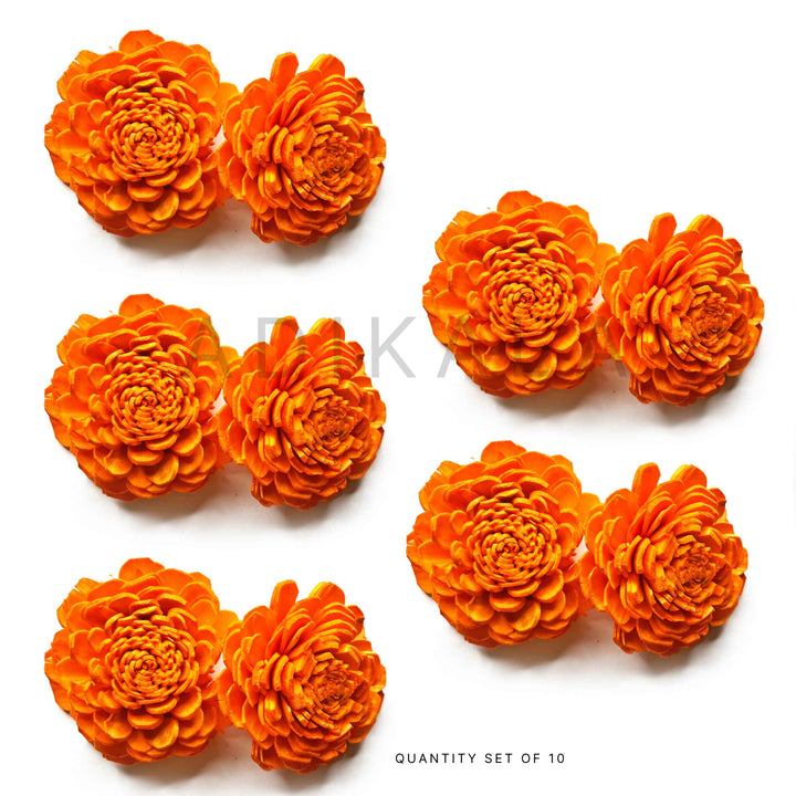 Orange Sola Wood Flower Pack of 10 | Sola Wood | Wood Flower Pack | Adikala Craft Store | Flowers | Adikala Craft Store | Craft Store | Art Craft | Decoration | Festivals | Adikala | Shadi Decoration | Wedding Decoration | wooden Color Flower | Artificial Flower