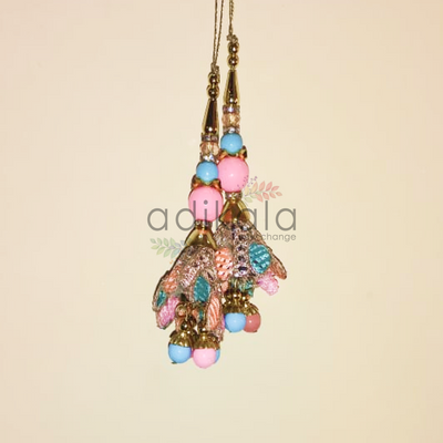 Pink & Blue Dori Work Cone Style Latkan Hanging Set Of 2