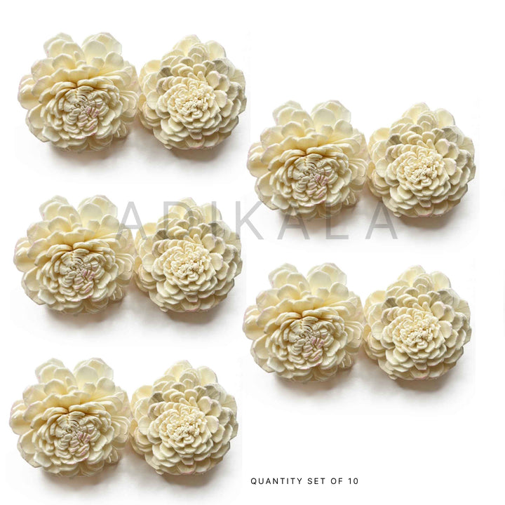 Cream Color Sola Wood Flower Pack of 10 | Cream Color Flower | Sola Wood | Wooden Flower | Adikala | Art Craft | Collection