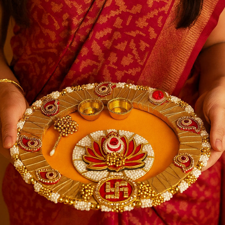 Decorative Tilak Platter D3 8-Inch Tilak Platter for Roli & Chawal | Wedding & Pooja Rituals