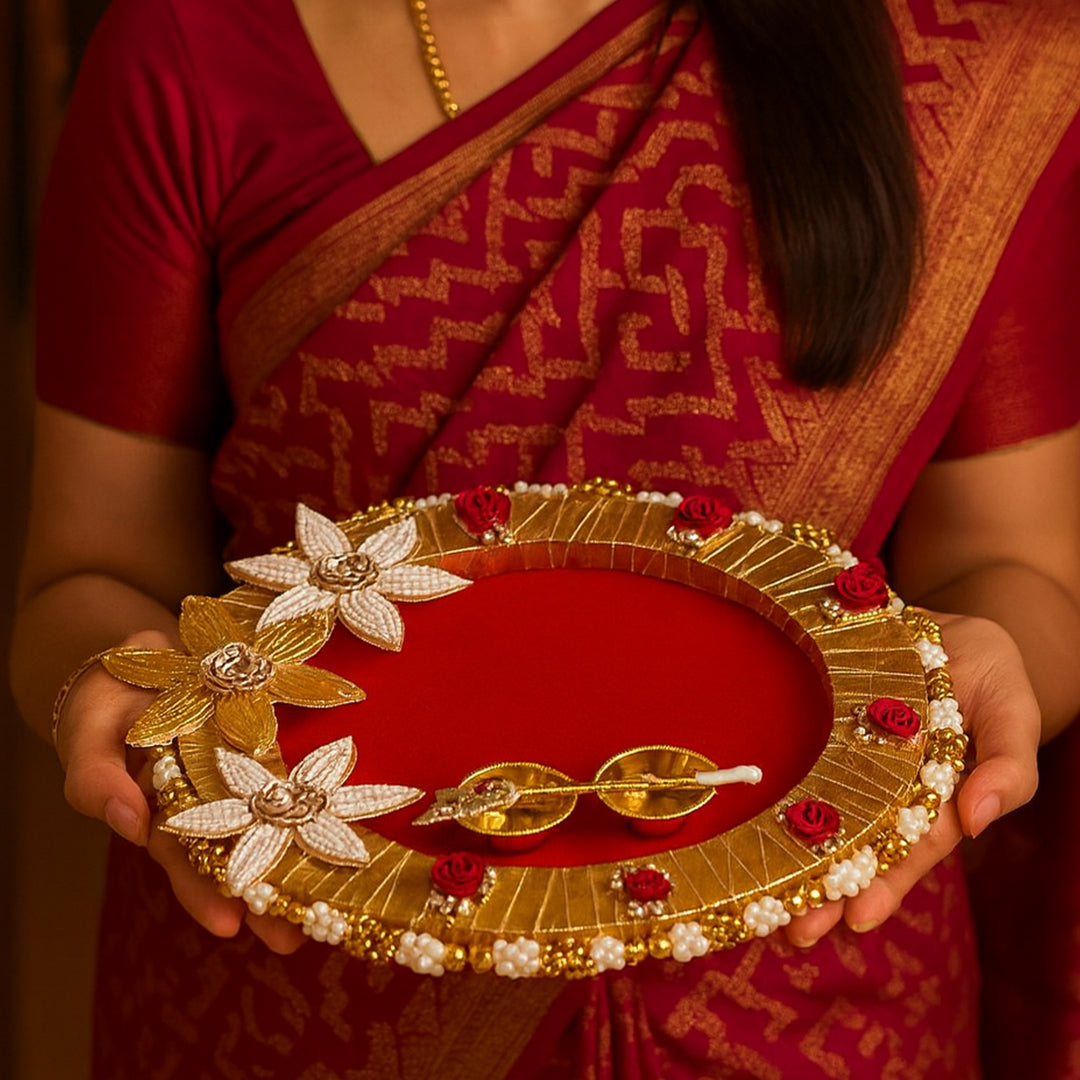 Decorative Tilak Platter D1 8-Inch Tilak Platter for Roli & Chawal | Wedding & Pooja Rituals