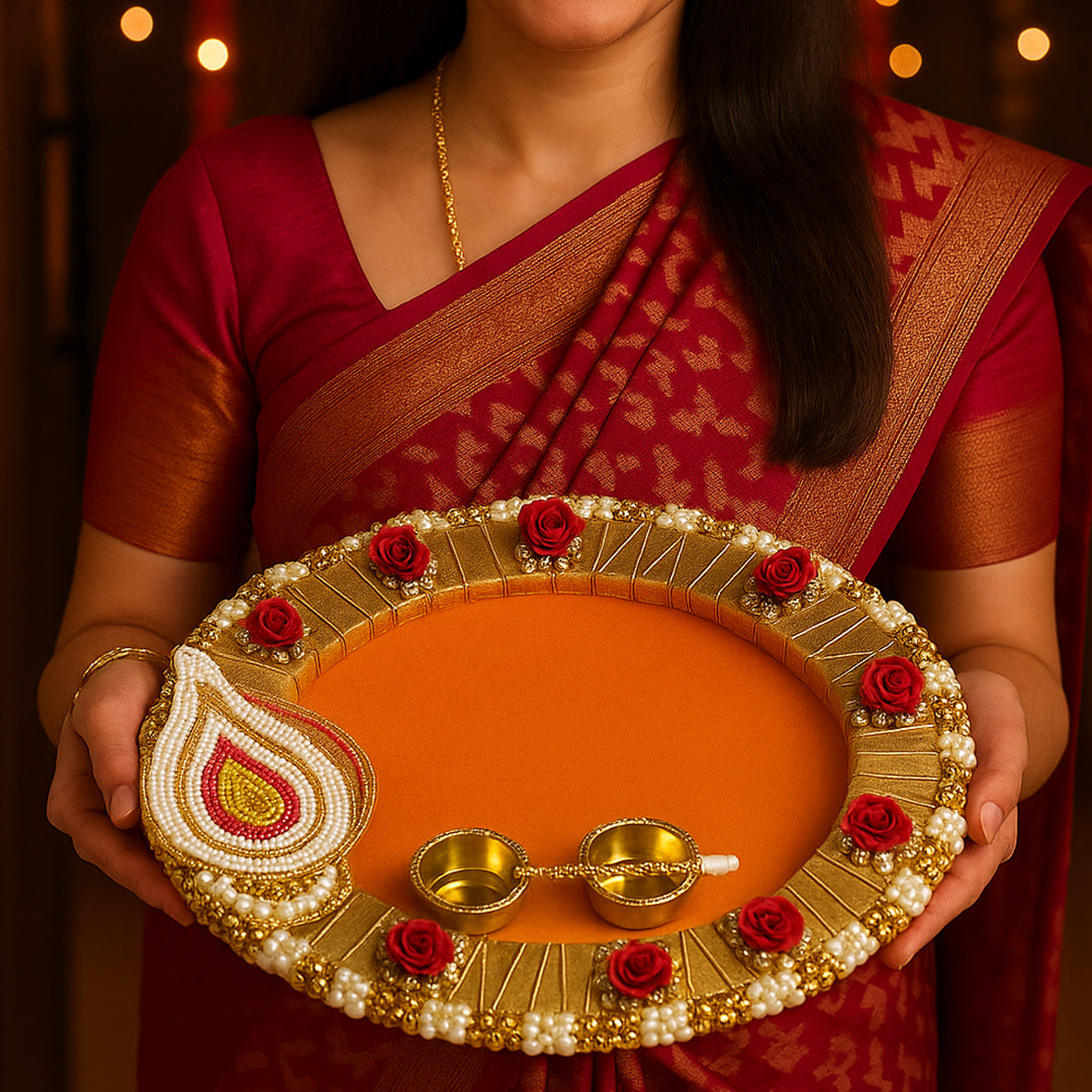 Decorative Tilak Platter D2 8-Inch Tilak Platter for Roli & Chawal | Wedding & Pooja Rituals