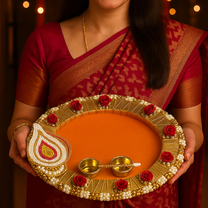 Decorative Tilak Platter D2 8-Inch Tilak Platter for Roli & Chawal | Wedding & Pooja Rituals