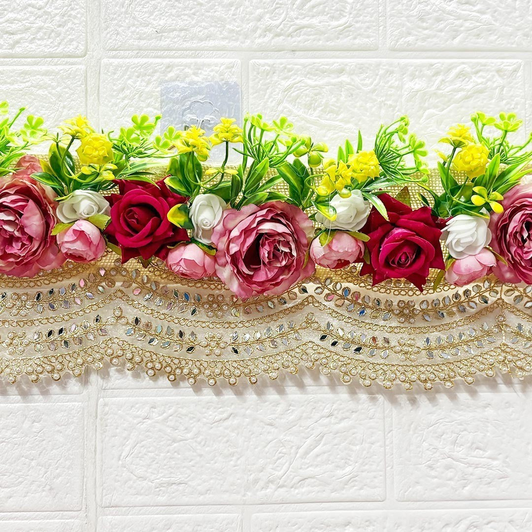 Adikala - Craft Store Rose Floral Toran with hanging accents, 40 inches, for door and mandir decoration.