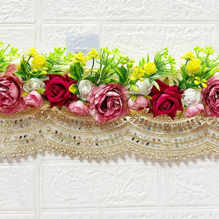 Adikala - Craft Store Rose Floral Toran with hanging accents, 40 inches, for door and mandir decoration.