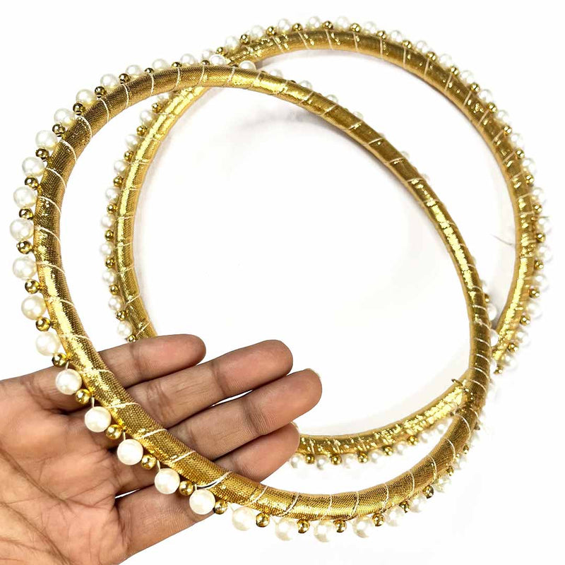 8 Inches Golden Color Gota & Pearl Beads Ring Set Of 6