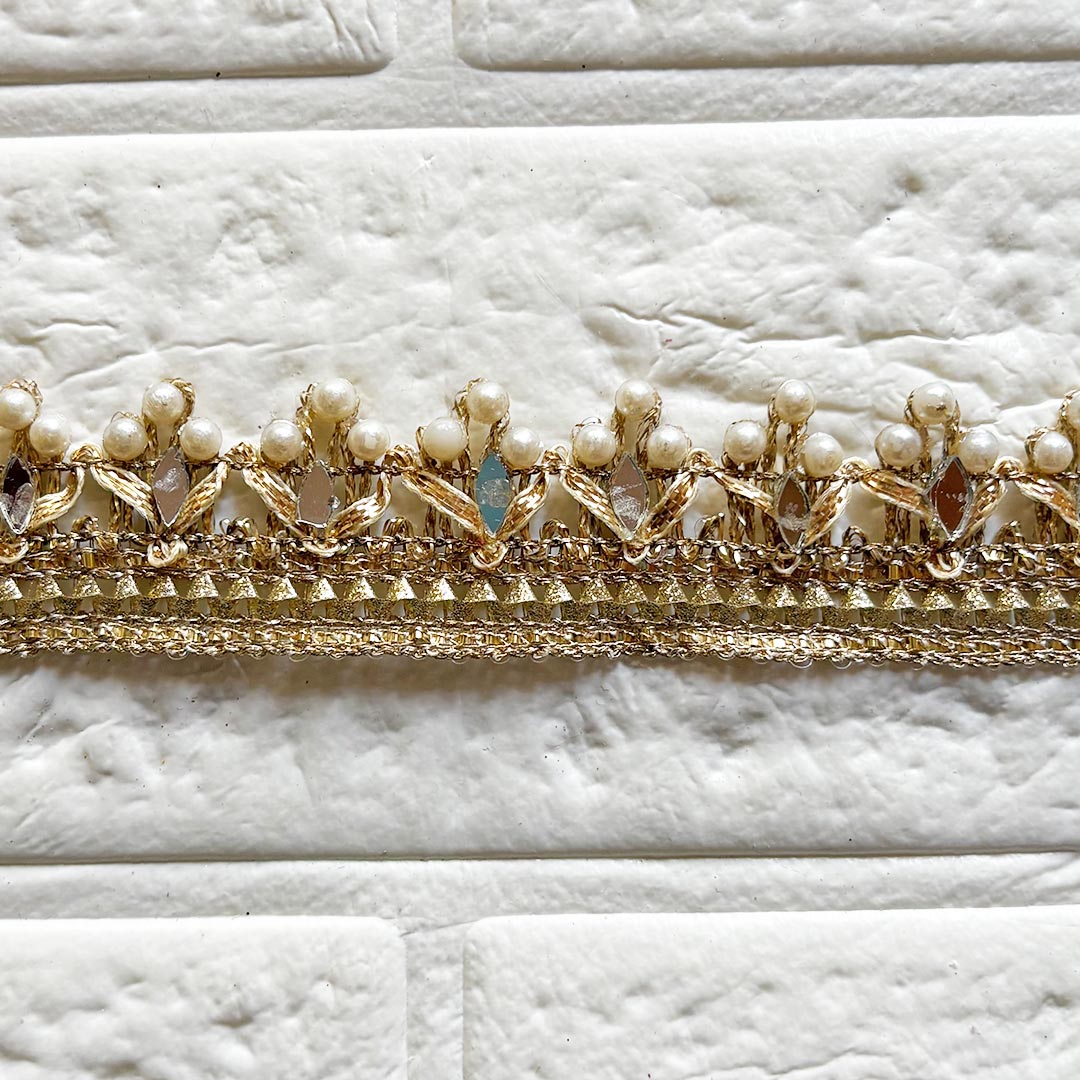 Round Beads and eye shape Mirror Lace for Fancy Suit, Decorative Saree and Dupatta, Luxury Lehnga