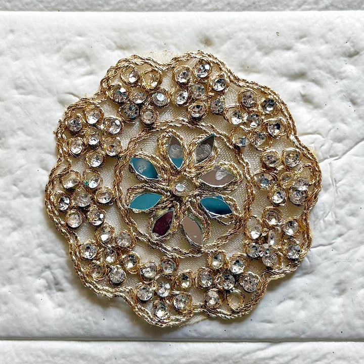 Round Floral Mirror Rhinestone Patch Pack of 10 For Saree, Blouse, Dupatta and DIY art & Craft