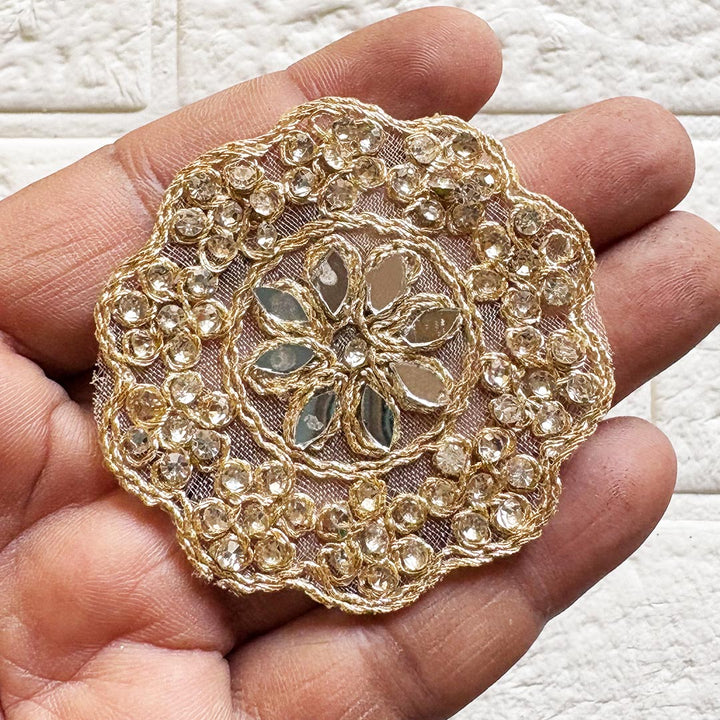 Round Floral Mirror Rhinestone Patch Pack of 10 For Saree, Blouse, Dupatta and DIY art & Craft