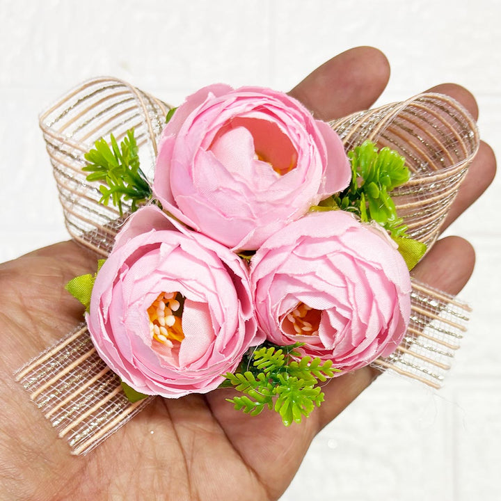 3 Peonies flower ribbon Bunch Pack of 6 for Trousseau &amp; Gift Packaging | Wedding &amp; Festive Décor