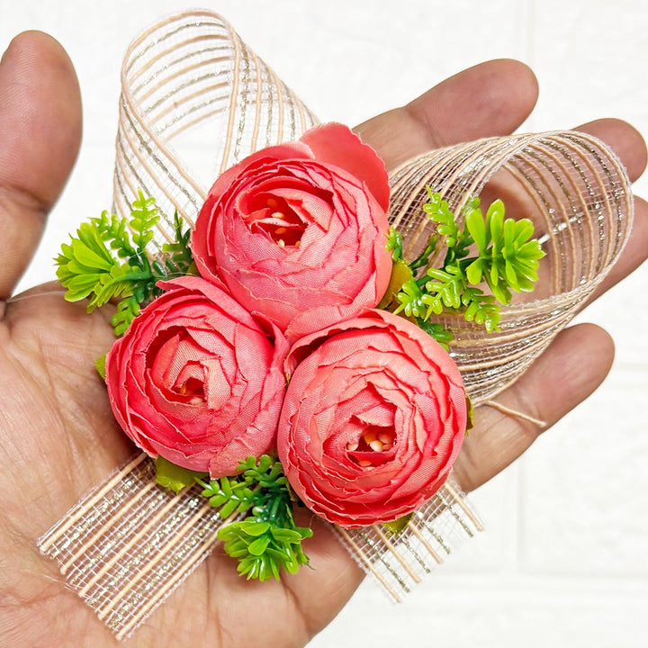 3 Peonies flower ribbon Bunch Pack of 6 for Trousseau &amp; Gift Packaging | Wedding &amp; Festive Décor