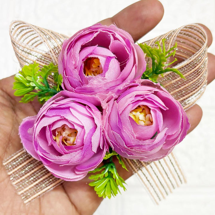 3 Peonies flower ribbon Bunch Pack of 6 for Trousseau &amp; Gift Packaging | Wedding &amp; Festive Décor