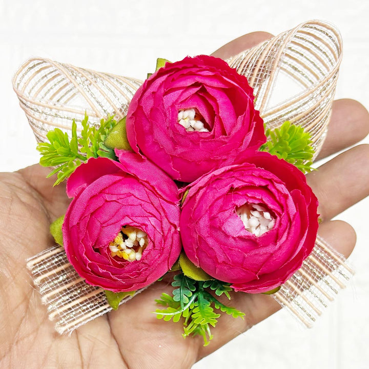 3 Peonies flower ribbon Bunch Pack of 6 for Trousseau &amp; Gift Packaging | Wedding &amp; Festive Décor
