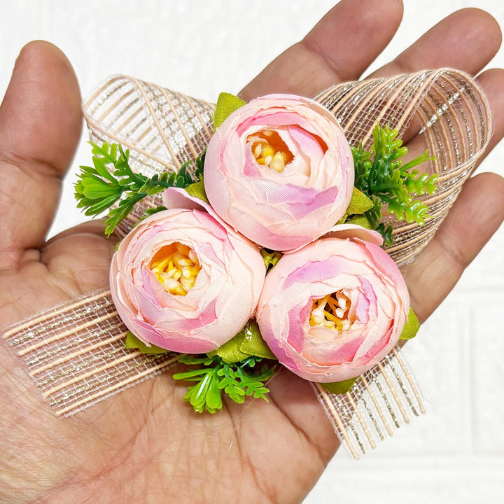 3 Peonies flower ribbon Bunch Pack of 6 for Trousseau &amp; Gift Packaging | Wedding &amp; Festive Décor