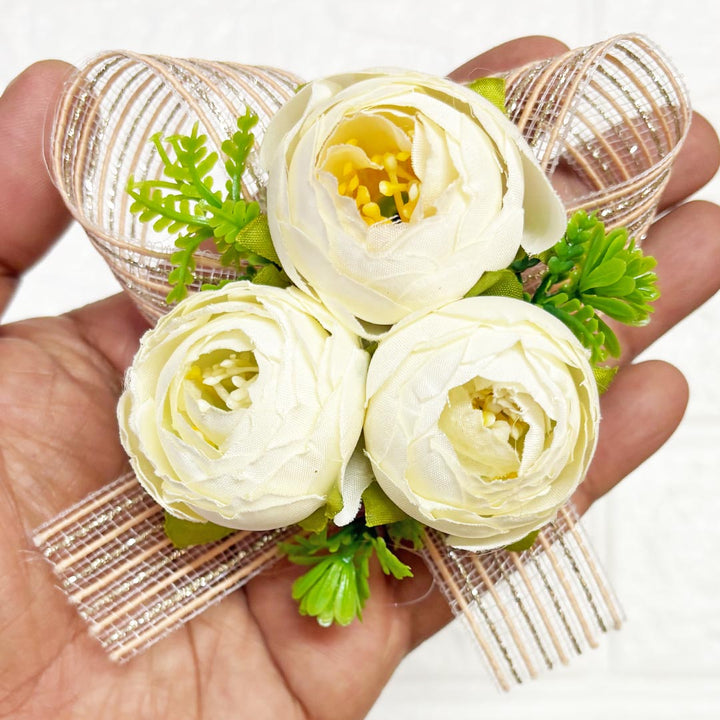 3 Peonies flower ribbon Bunch Pack of 6 for Trousseau &amp; Gift Packaging | Wedding &amp; Festive Décor