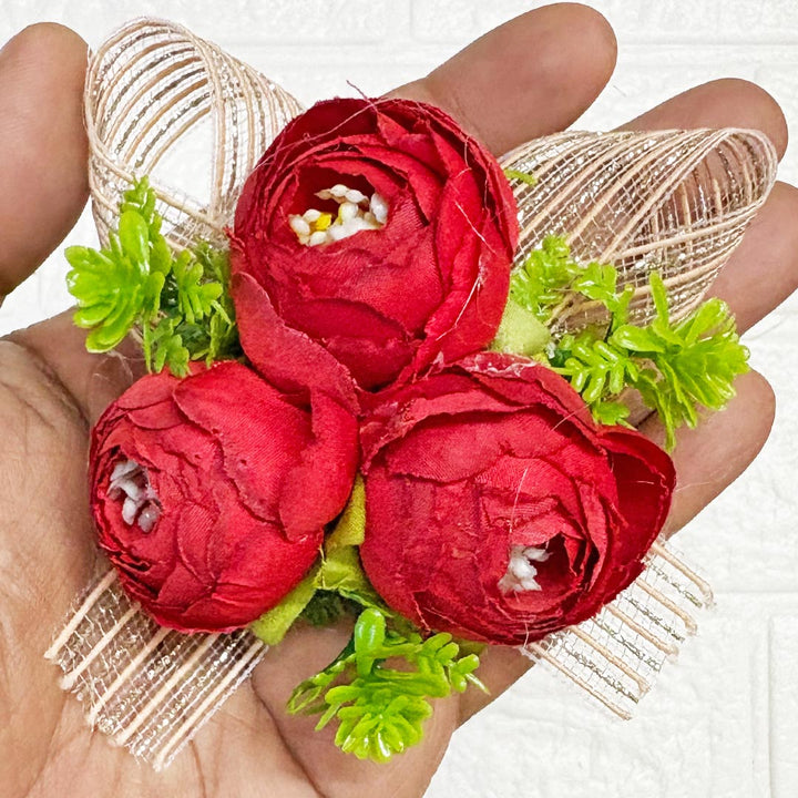3 Peonies flower ribbon Bunch Pack of 6 for Trousseau &amp; Gift Packaging | Wedding &amp; Festive Décor