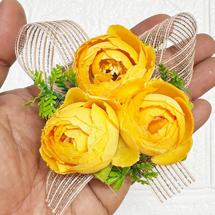 3 Peonies flower ribbon Bunch Pack of 6 for Trousseau &amp; Gift Packaging | Wedding &amp; Festive Décor