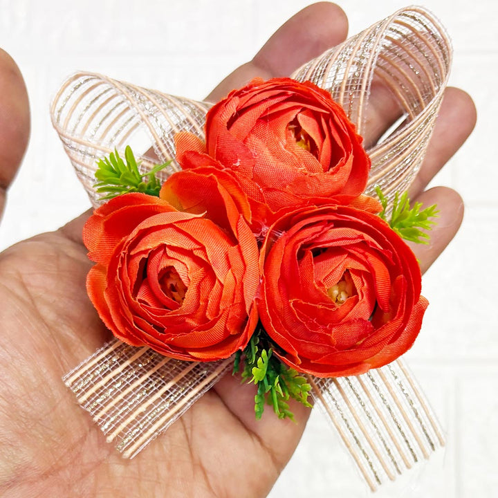 3 Peonies flower ribbon Bunch Pack of 6 for Trousseau &amp; Gift Packaging | Wedding &amp; Festive Décor