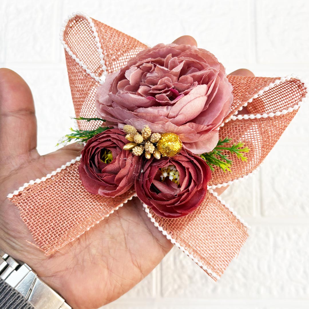 3Peonies Flower Beaded Jute Bunch pack of 4 for Trousseau, Gift Packing &amp; Festive Decor