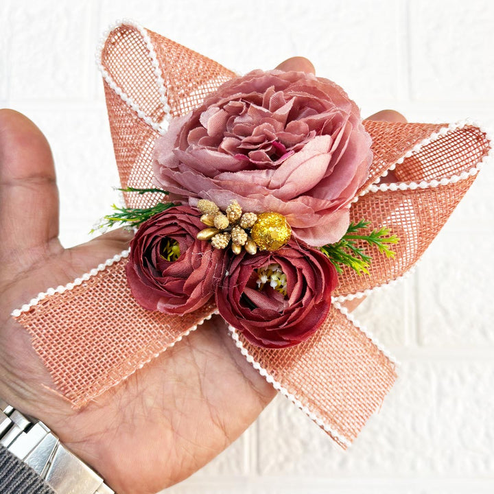 3Peonies Flower Beaded Jute Bunch pack of 4 for Trousseau, Gift Packing &amp; Festive Decor