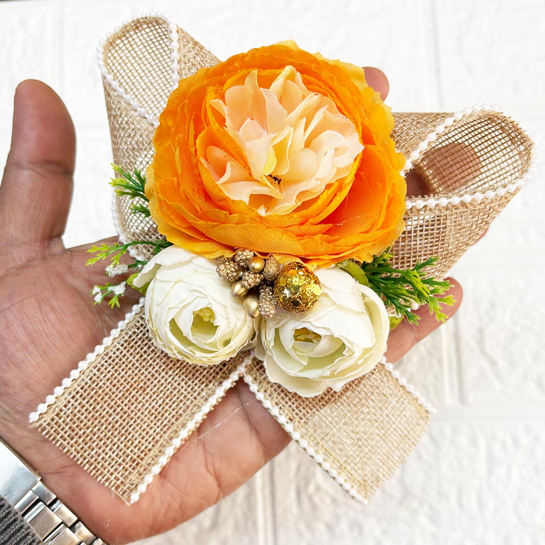 3Peonies Flower Beaded Jute Bunch pack of 4 for Trousseau, Gift Packing &amp; Festive Decor