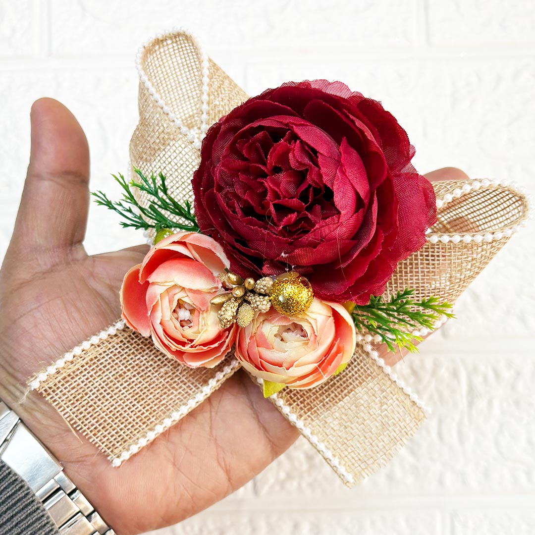 3Peonies Flower Beaded Jute Bunch pack of 4 for Trousseau, Gift Packing &amp; Festive Decor