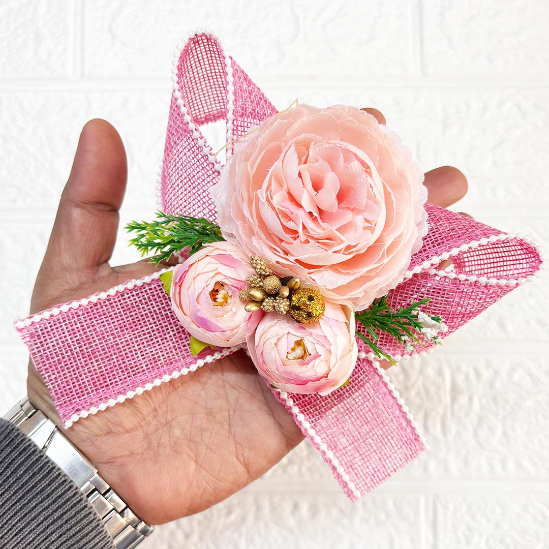 3Peonies Flower Beaded Jute Bunch pack of 4 for Trousseau, Gift Packing &amp; Festive Decor