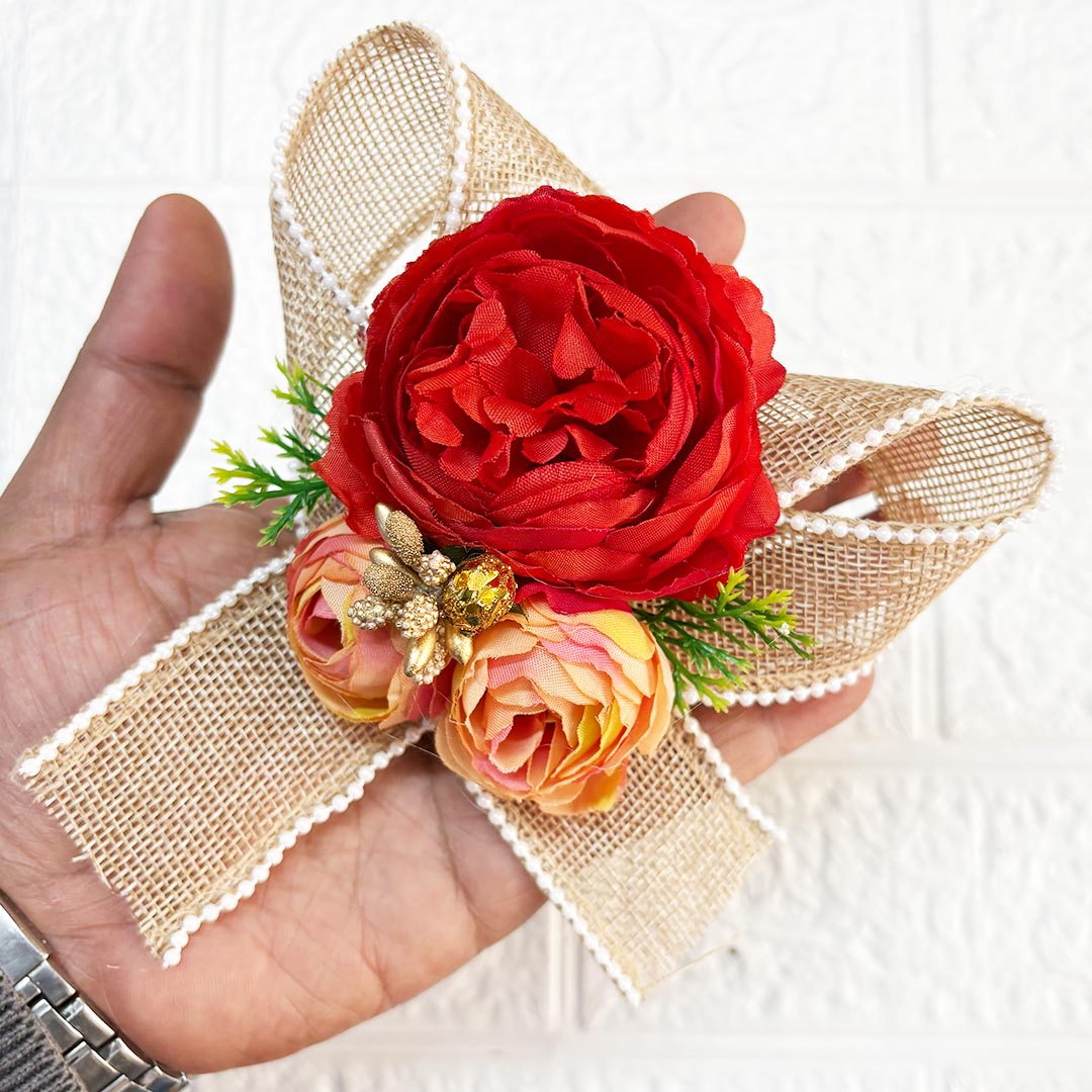 3Peonies Flower Beaded Jute Bunch pack of 4 for Trousseau, Gift Packing &amp; Festive Decor