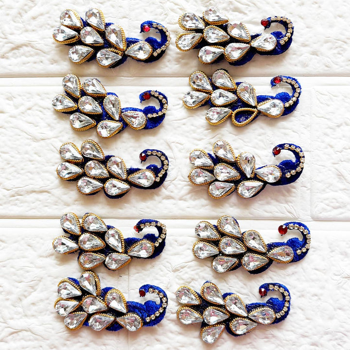 Blue Peacock Applique Patch Pack of 10 | DIY Craft, Diwali Decoration, Fabric Embellishment