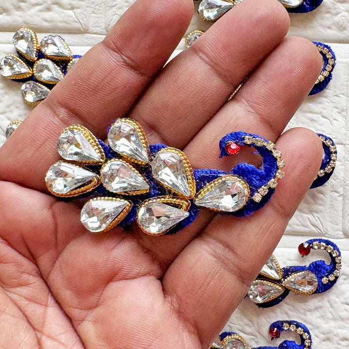 Blue Peacock Applique Patch Pack of 10 | DIY Craft, Diwali Decoration, Fabric Embellishment