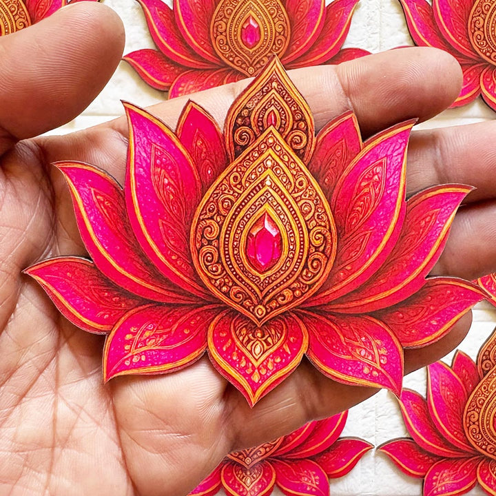 Golden &amp; Rani Lotus printed mdf Cutout Pack of 10 | DIY Decoration, Toran, Bandhanwar