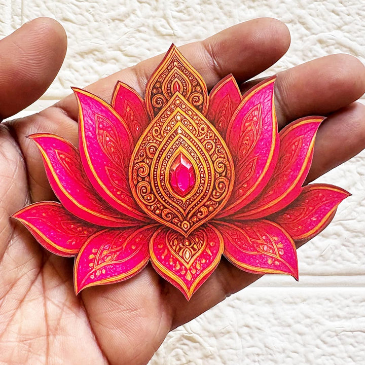 Golden &amp; Rani Lotus printed mdf Cutout Pack of 10 | DIY Decoration, Toran, Bandhanwar