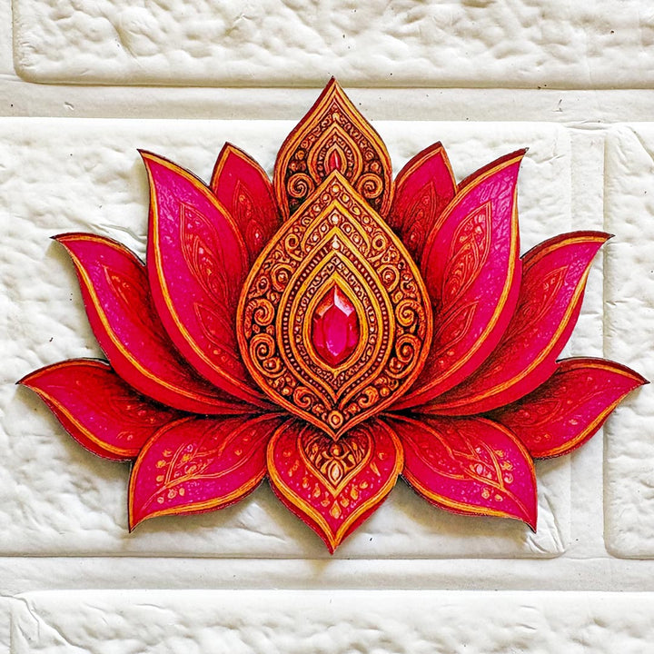 Golden &amp; Rani Lotus printed mdf Cutout Pack of 10 | DIY Decoration, Toran, Bandhanwar