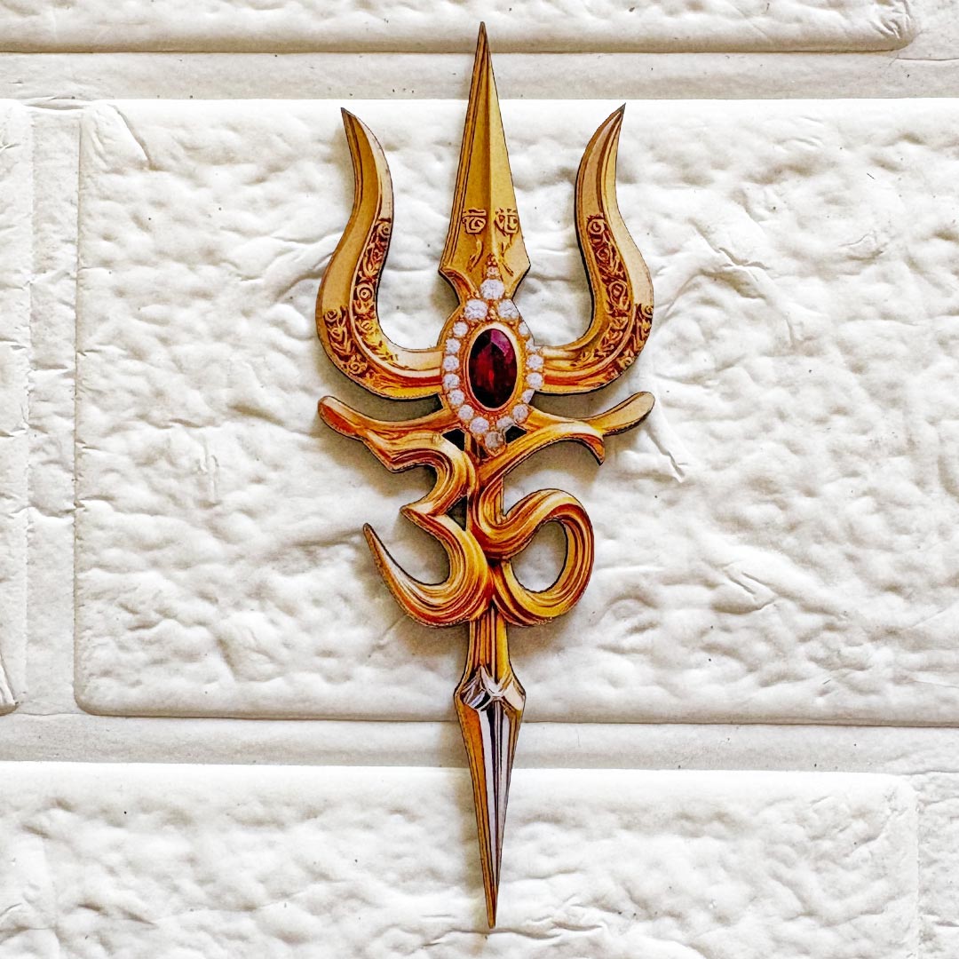 Golden Trishul with Om 4 Inch Cutout Pack of 10 | Temple &amp; Diwali Decoration