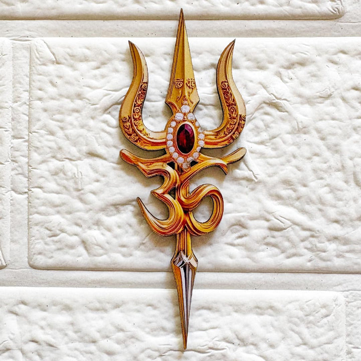 Golden Trishul with Om 4 Inch Cutout Pack of 10 | Temple &amp; Diwali Decoration